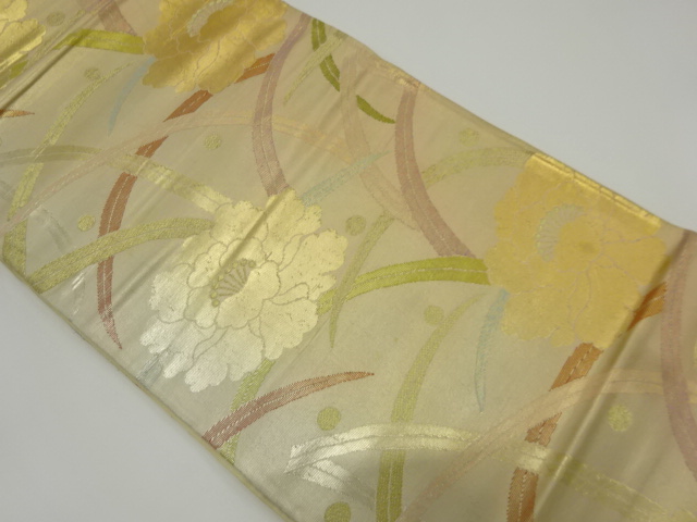 アンティーク　露芝に牡丹模様織り出し袋帯（材料）